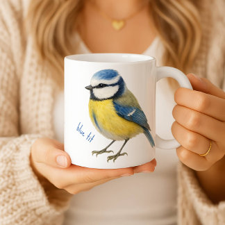 Bird Blue Tit Mug, Watercolour Garden Bird Art Coffee Mug