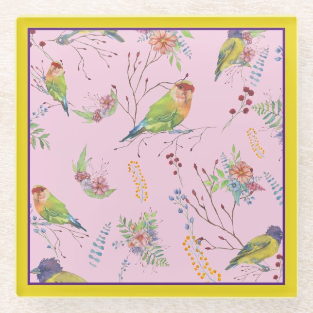 Bird Botanical Glass Coaster (Front)