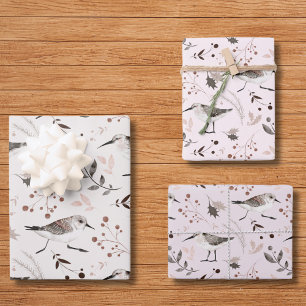 Bird Botanical Hand Drawn Watercolor Illustration  Wrapping Paper Sheet