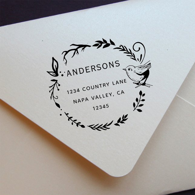 Bird & Botanical Wreath Return Address Self-inking Stamp (Creator Uploaded)