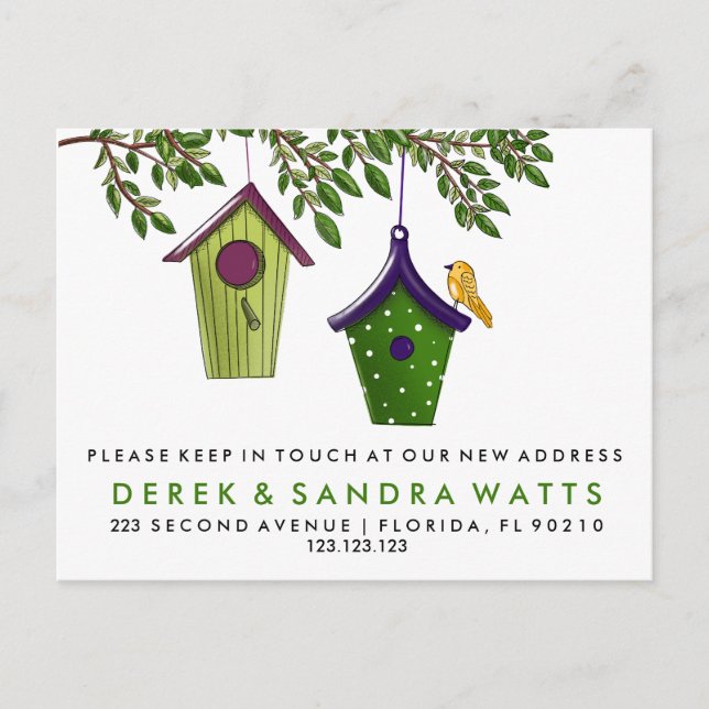 Bird boxes change of address we've moved announcem announcement postcard (Front)