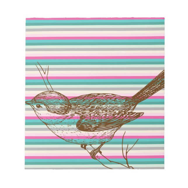 bird branch animals nature colourful pattern art notepad (Front)