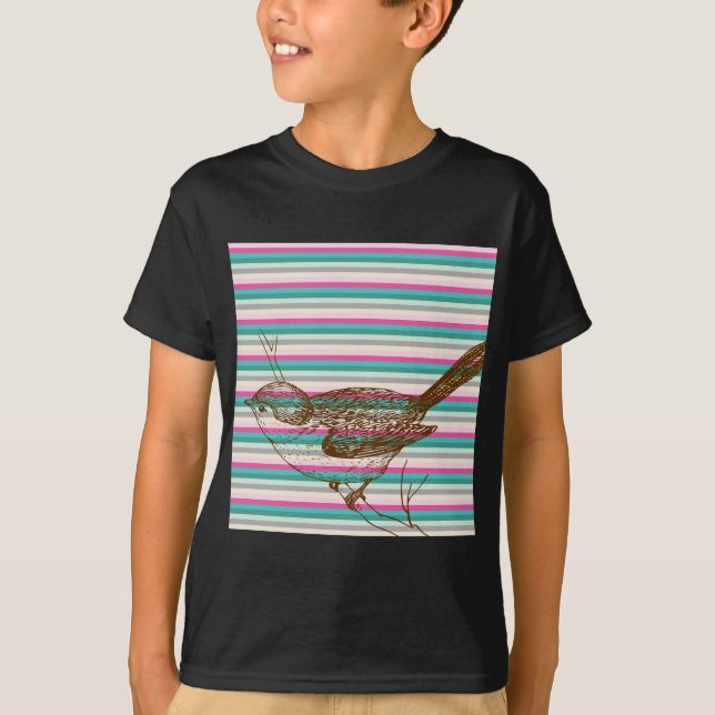 bird branch animals nature colourful pattern art T-Shirt (Front)