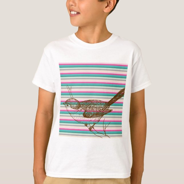 bird branch animals nature colourful pattern art T-Shirt (Front)
