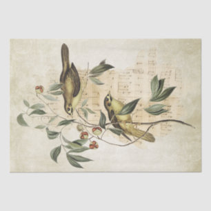 Bird Branch Berries Music Decoupage Vintage  Tissue Paper