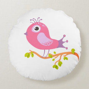 Bird, Branch, Cartoon Round Cushion
