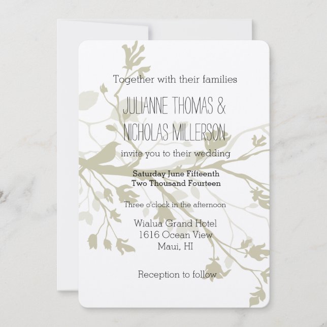Bird Branches Wedding Invitation (Front)