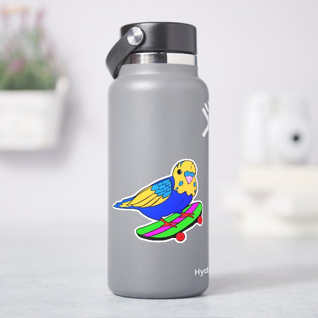 Bird Budgie Skateboard 4" Kiss Cut Vinyl Sticker (HydroFlask)