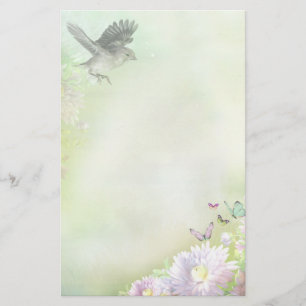 Bird, butterflies, flowers stationery