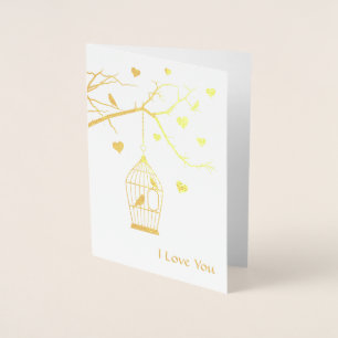 Bird Cage and Hearts Valentine Foil Card