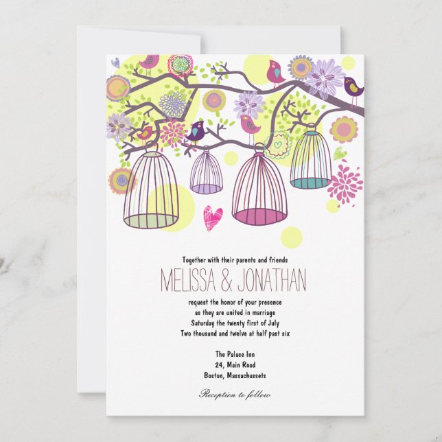 Bird Cage Love Birds Wedding Invitation (Front)