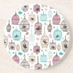 bird cage love kids background pattern coaster