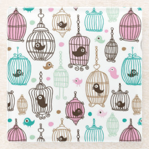 bird cage love kids background pattern glass coaster