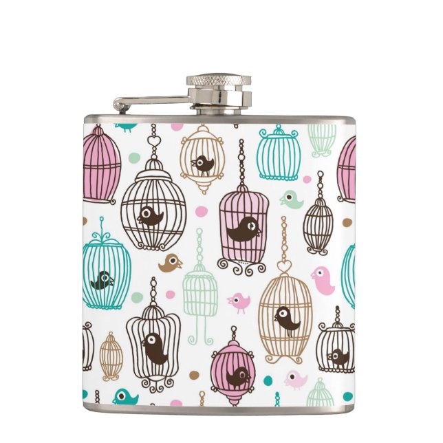 bird cage love kids background pattern hip flask (Front)
