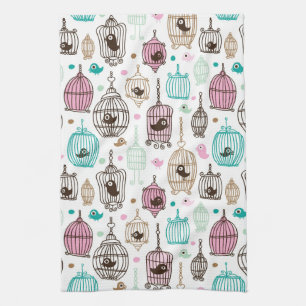 bird cage love kids background pattern tea towel
