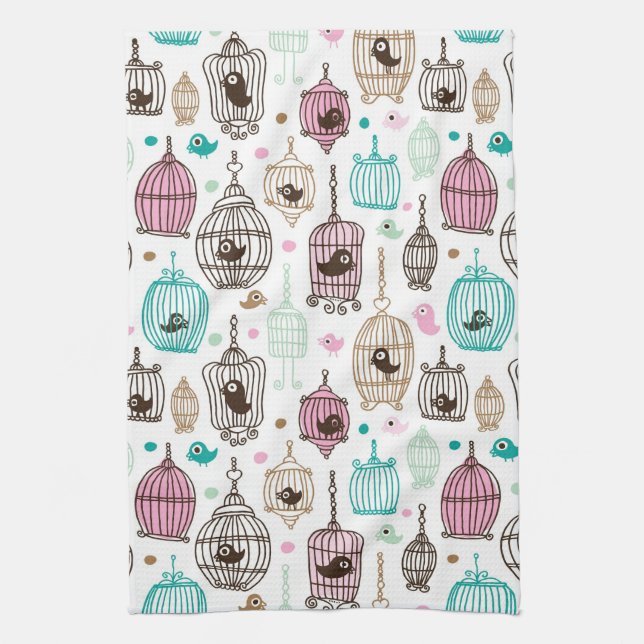 bird cage love kids background pattern tea towel (Vertical)