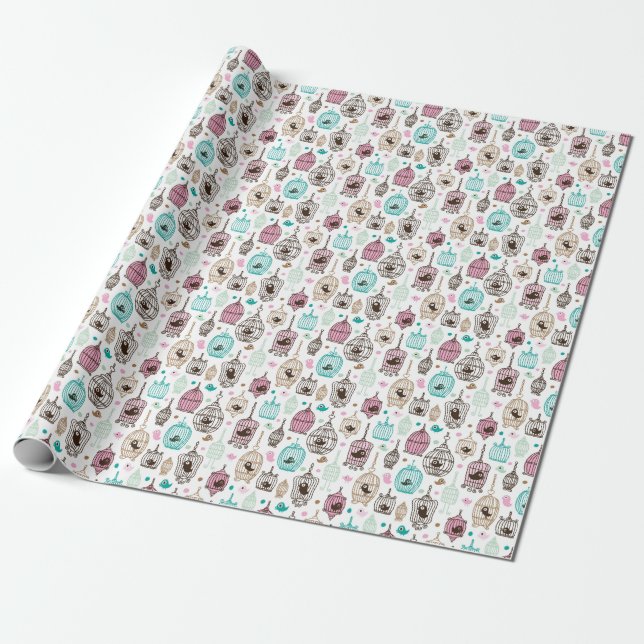 bird cage love kids background pattern wrapping paper (Unrolled)