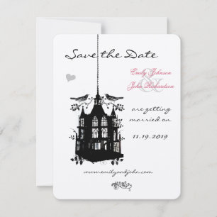 Bird Cage Pink & Black Wedding Save the Date