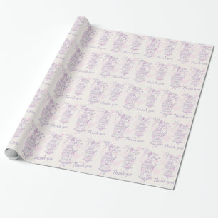 Bird cage purple pink wedding favour thank you wra wrapping paper