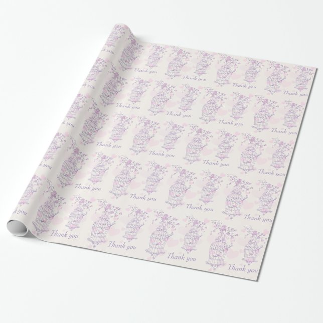 Bird cage purple pink wedding favour thank you wra wrapping paper (Unrolled)