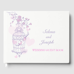 Bird cage purple / pink wedding guest book