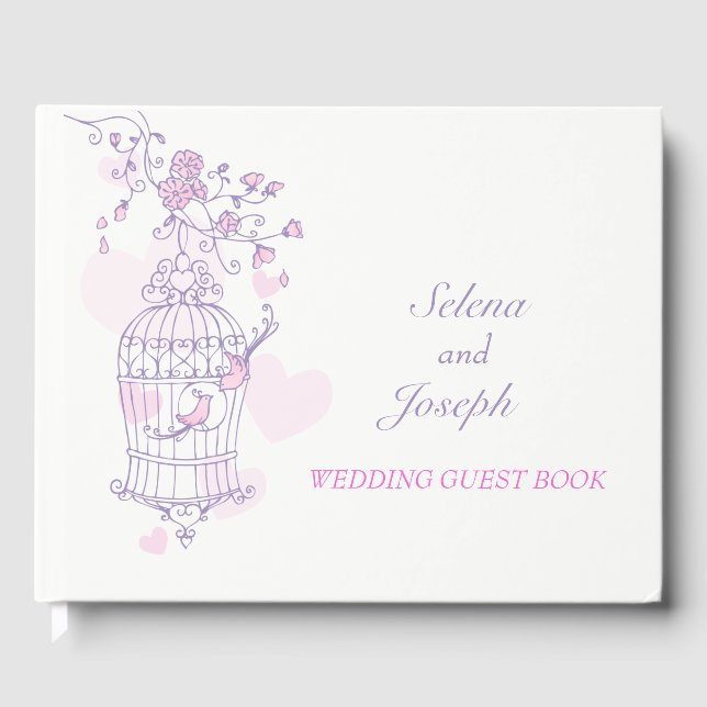 Bird cage purple / pink wedding guest book (Front)