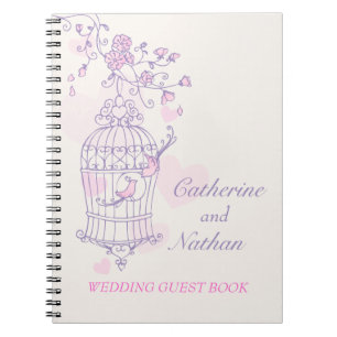 Bird cage purple / pink wedding guest book