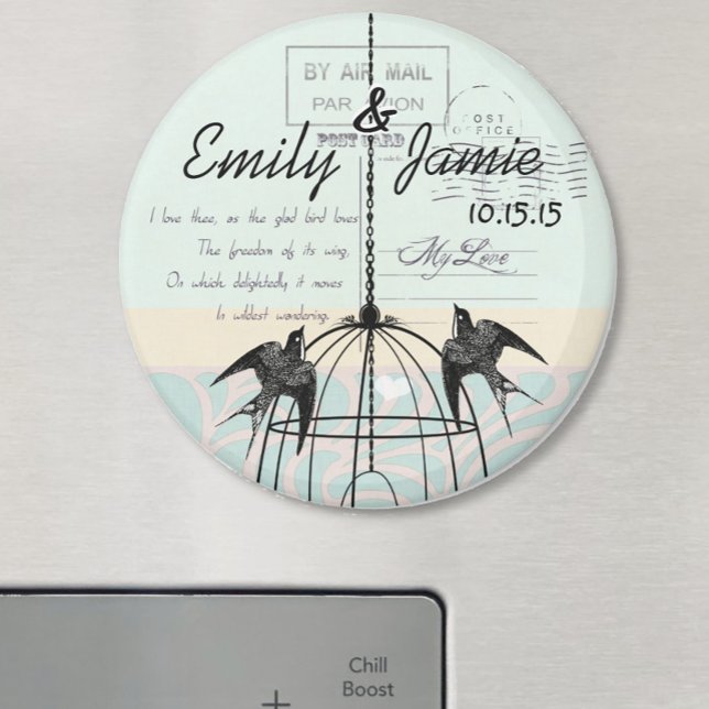 Bird Cage Wedding Magnets Postcard Background (Creator Uploaded)