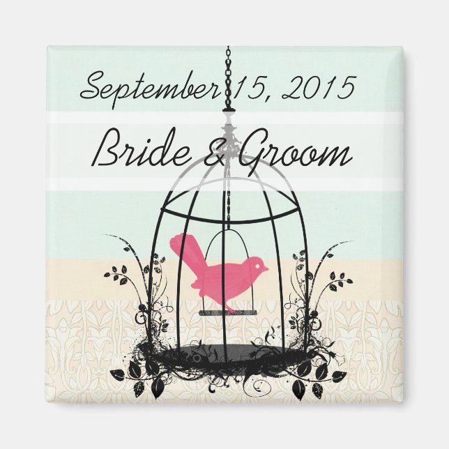 Bird Cage Wedding Stickers or Customise Magnet (Front)