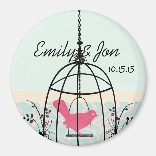 Bird Cage Wedding Stickers or Customise Magnet (Front)