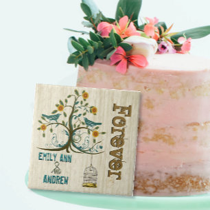Bird Cage Wood Grain Tree Forever Anniversary Tile