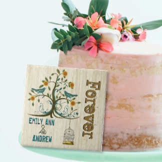 Bird Cage Wood Grain Tree Forever Anniversary Tile