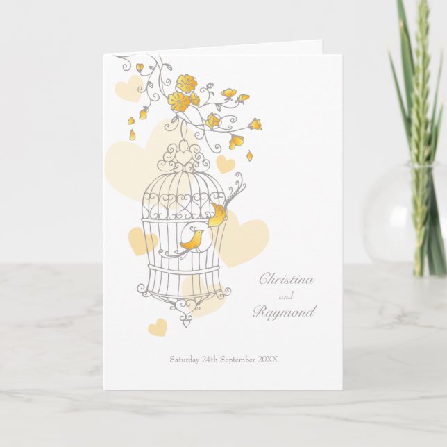 Bird cage yellow grey wedding ceremony program programme (Front)