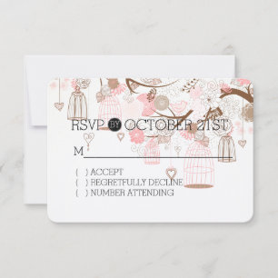 Bird Cages and Flowers Tree Branch RSVP Card