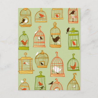 Bird Cages on Green Postcard