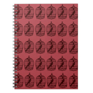 Bird Cages Pattern Burgundy Notebook