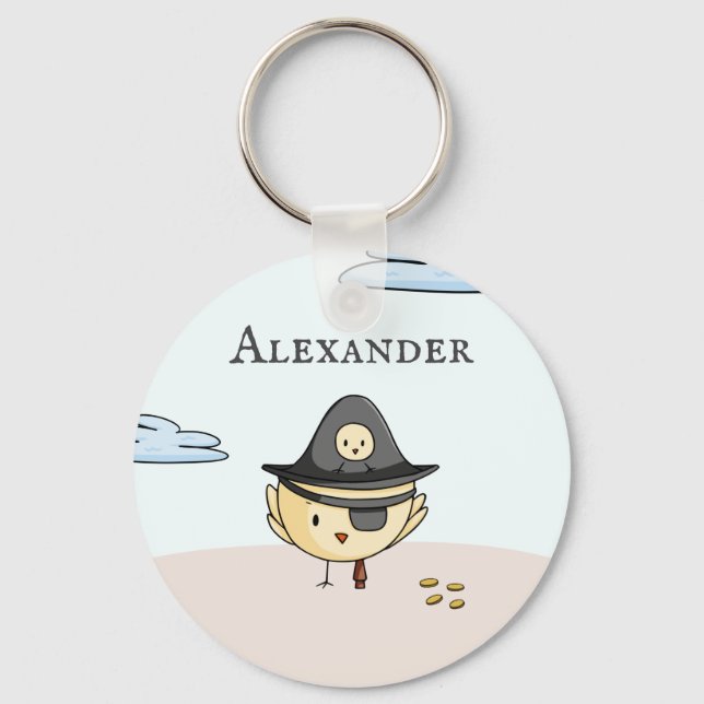 Bird Captain with Eye Patch Pirate Personalised Key Ring (Front)