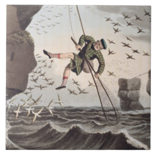 Bird Catching from Above, engraved by Matthew Dubo Tile