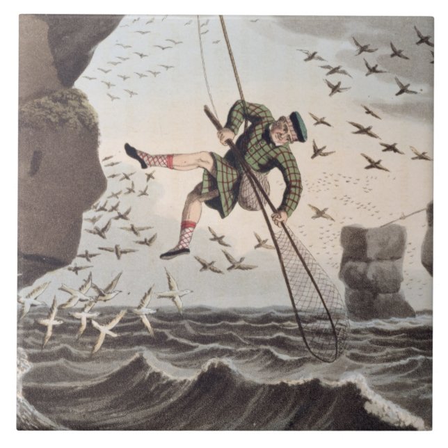 Bird Catching from Above, engraved by Matthew Dubo Tile (Front)