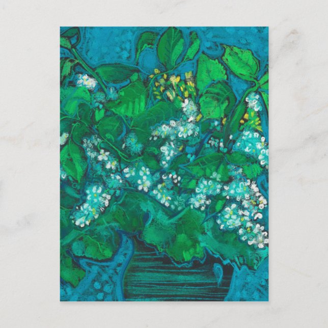 Bird Cherry Flowers Blossom Floral Pastel Painting Postcard (Front)