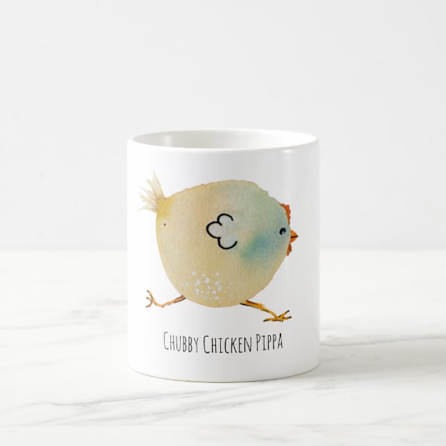 Bird, chicken, watercolor, whimsical, chubby bird  coffee mug (Center)