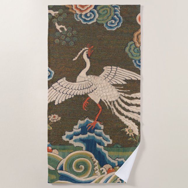 Bird Chinese Antique Decor Beach Towel (Front)