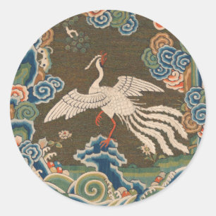 Bird Chinese Antique Decor Classic Round Sticker