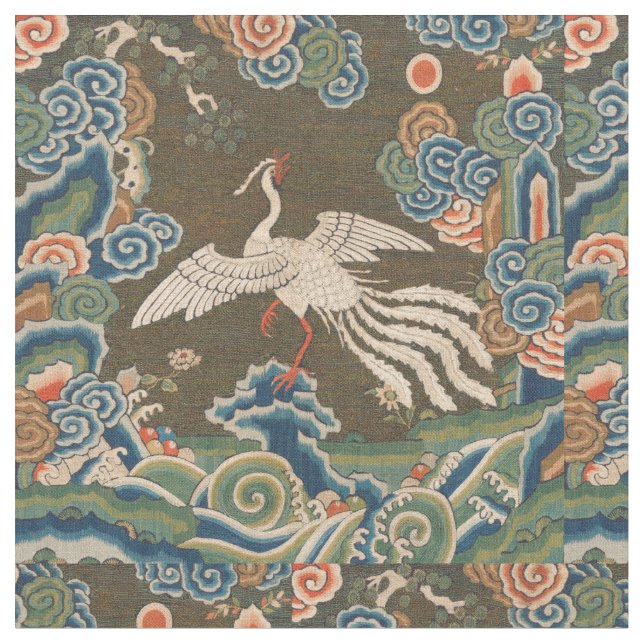 Bird Chinese Antique Decor Fabric (Close Up)