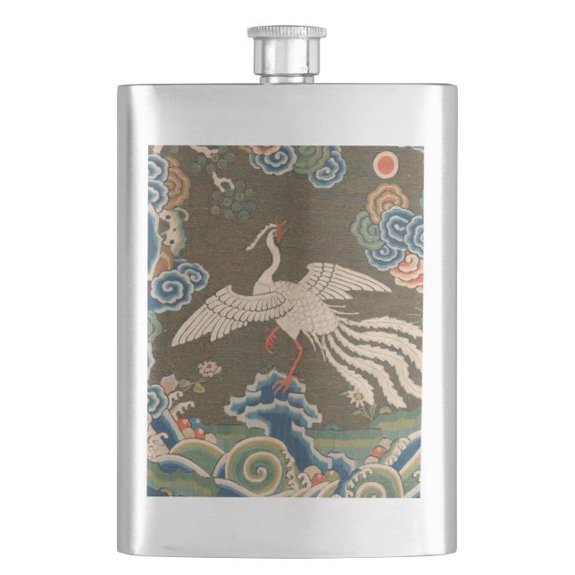 Bird Chinese Antique Decor Hip Flask (Front)