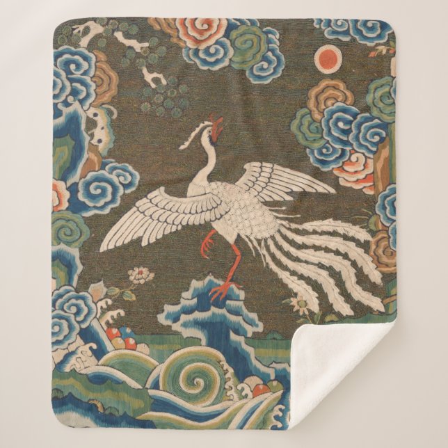 Bird Chinese Antique Decor Sherpa Blanket (Front)