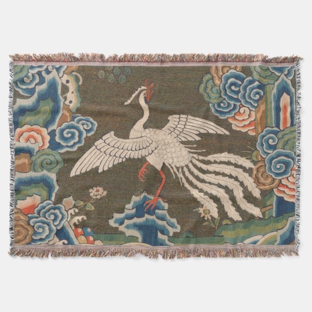 Bird Chinese Antique Decor Throw Blanket (Front)