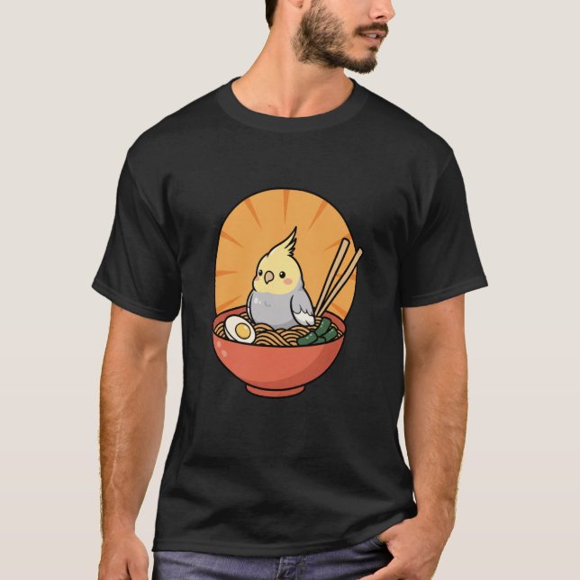 Bird Cockatiel Ramen Cute Cartoon Kawaii T-Shirt (Front)