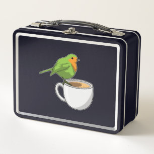 Bird Coffee Cup Metal Lunch Box