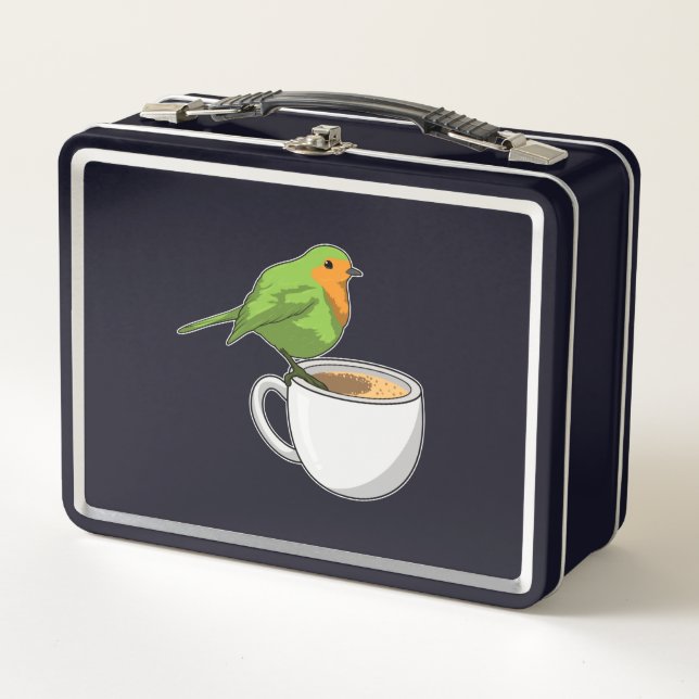 Bird Coffee Cup Metal Lunch Box (Front)